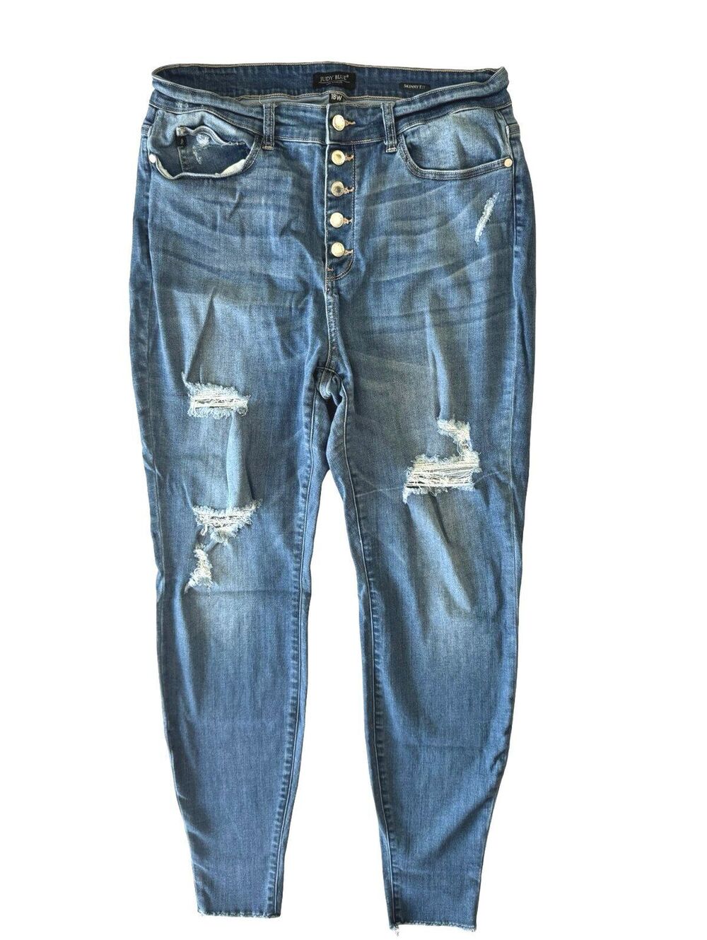 Judy Blue Skinny Jeans Women’s 18W High Rise Button Fly Distressed Raw Hem